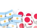 Pins with flags of Argentina and japan isolated on white