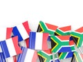 Pins with flags of France and south africa isolated on white