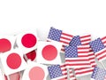 Pins with flags of Japan and United States isolated on white Royalty Free Stock Photo