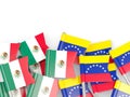 Pins with flags of Mexico and venezuela isolated on white