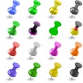 The pins of various colors on a white background