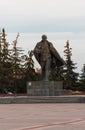 Pinsk, Belarus - August 26, 2019. Photo of the historical, pedestrian Lenin Street in Pinsk. Monument to Lenin