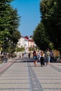 Pinsk, Belarus - August 26, 2019. Photo of the historical, pedestrian Lenin street in Pinsk