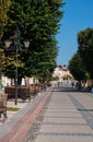 Pinsk, Belarus - August 26, 2019. Photo of the historical, pedestrian Lenin street in Pinsk