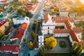 Pinsk, Brest Region, Belarus. Pinsk Cityscape Skyline In Autumn Morning. Bird`s-eye View Of Cathedral Of Name Of The