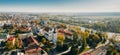 Pinsk, Brest Region, Belarus. Pinsk Cityscape Skyline In Autumn Morning. Bird`s-eye View Of Cathedral Of Name Of The