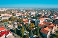 Pinsk, Brest Region, Belarus. Pinsk Cityscape Skyline In Autumn Morning. Bird`s-eye View Of Cathedral Of Name Of The