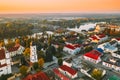 Pinsk, Brest Region, Belarus. Pinsk Cityscape Skyline In Autumn Morning. Bird`s-eye View Of Cathedral Of Name Of The