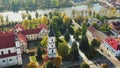 Pinsk, Brest Region, Belarus. Pinsk Cityscape Skyline In Autumn Morning. Bird's-eye View Of Cathedral Of Name Of The