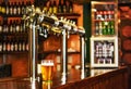 Pint of beer on a bar in a traditional style pub Royalty Free Stock Photo