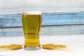 Pint of beer with dried ears flowers of wheat Royalty Free Stock Photo