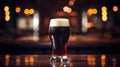 A pint of dark beer in a pub or restaurant. Close up. Generative AI Royalty Free Stock Photo