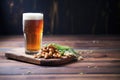 pint glass of craft beer with a bowl of mixed nuts on side Royalty Free Stock Photo