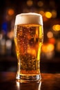 pint glass lager alcohol gold pub foam beer beverage drink. Generative AI. Royalty Free Stock Photo