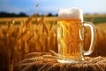 A pint glass of wheat beer with a field of ripe wheat in the background