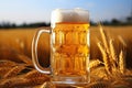 A pint glass of wheat beer with a field of ripe wheat in the background