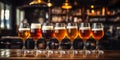 Pint Glasses of Craft Beer on a Wooden Bar a Way to Celebrate the Joy of Good Beer Royalty Free Stock Photo