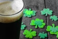 Pint of Stout Beer with Green Shamrock Royalty Free Stock Photo