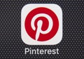 Pinterest application icon on Apple iPhone 8 smartphone screen close-up. Pinterest app icon. Pinterest is the popular Internet