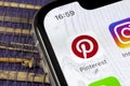 Pinterest application icon on Apple iPhone X smartphone screen. Pinterest app icon. Pinterest is the popular Internet social netw