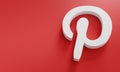 Pinterest Logo Minimal Simple Design Template. Copy Space 3D