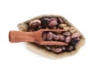 Pinto beans in burlap sack. Royalty Free Stock Photo