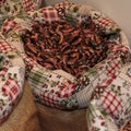 Pinto Beans inside Jute Sack for Sale at Market Royalty Free Stock Photo