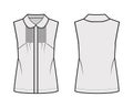 Pintucked blouse technical fashion illustration with round collar, scalloped lace, sleeveless, loose silhouette