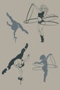 Pinup circus artist. silhouette, inkpen. Royalty Free Stock Photo