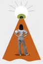 Pinup collage of eyeball looking interested curiosity supervision psychedelic watching woman secure privacy isolated on