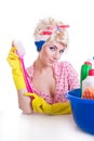 Pinup girl with cleaning set