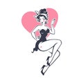 pinup girl onheart shape background for youe logo, label, print, emblem