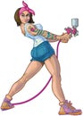 Pinup Girl with Spray Gun Vector Cartoon Illustration