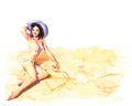 Pinup style girl watercolour Royalty Free Stock Photo