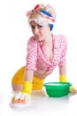 Pinup woman with sponge and foam