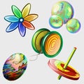 Pinwheel, bubbles, ball and other toys. Five items
