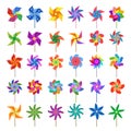 Pinwheel. Colored windmill toys attractions for kids recent vector rotating spinners recent vector cartoon set Royalty Free Stock Photo