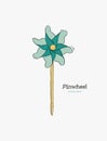 Pinwheel , paper windmill hand draw sketch vector.