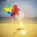 Pinwheels On The Beach Blowing Sunshine Concept Royalty Free Stock Photo