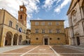 Pio II square with Town Hall, Bishop Palace and Cathedral, Pienza, Italy