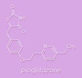 Pioglitazone diabetes drug molecule. Skeletal formula.