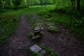 Pioneer historic cemetery broken tombstones in Jay Cooke State Park minnesota