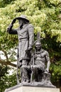 Pioneer Soldier Indian Guide bronze statue in front of Des Moines Iowa state capitol.