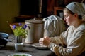 Pioneer Woman Cooking at Old World Wisconsin Royalty Free Stock Photo