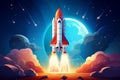 Pioneering Startup rocket in space. Generate Ai