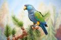 pionus parrot atop a pine tree Royalty Free Stock Photo