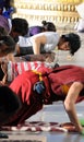 Pious tibet prayer in jokhang temple