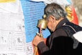 Pious tibet prayer in jokhang temple