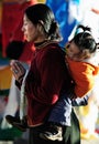 Pious tibet prayer in jokhang temple