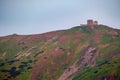 Pip Ivan mount and observatory and rhododendron flowers on slope Royalty Free Stock Photo